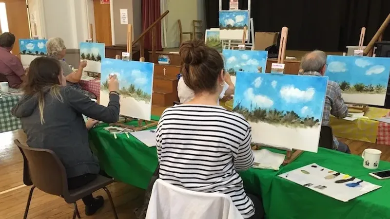 Wet-on-wet oil painting technique guide for Bob Ross style landscapes