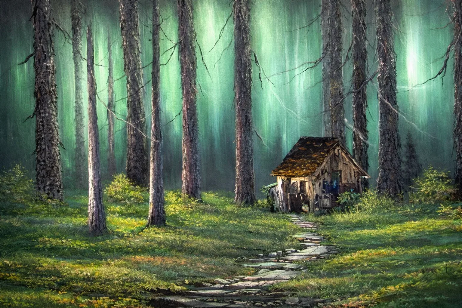 Cabin In The Woods Bob Ross oil painting class example