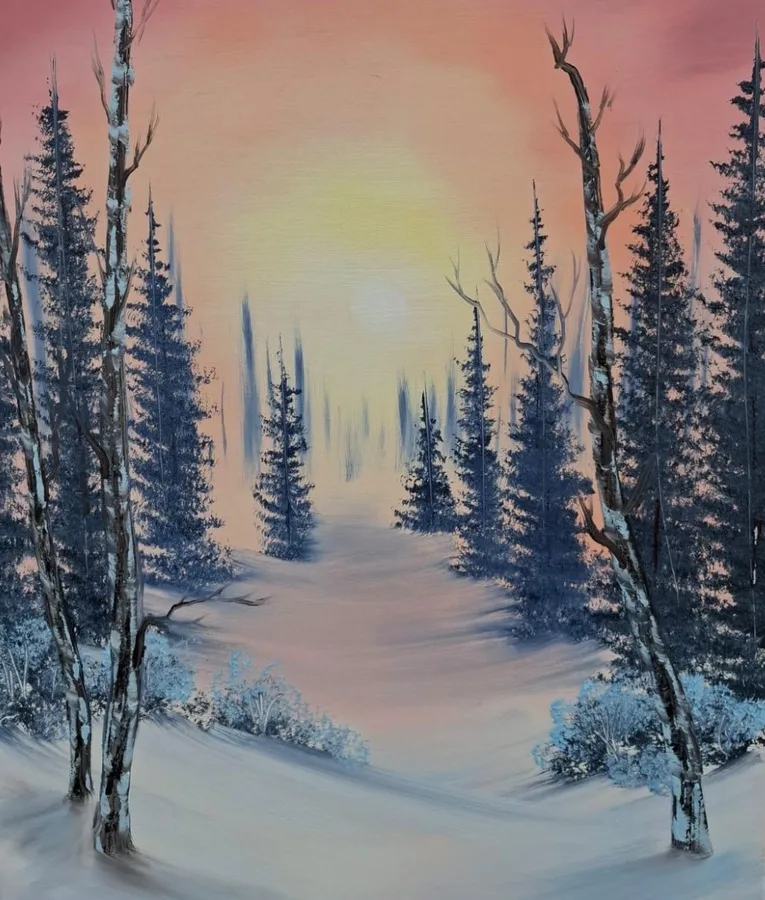 Snow Ridge Bob Ross oil painting class in Whitstable Kent