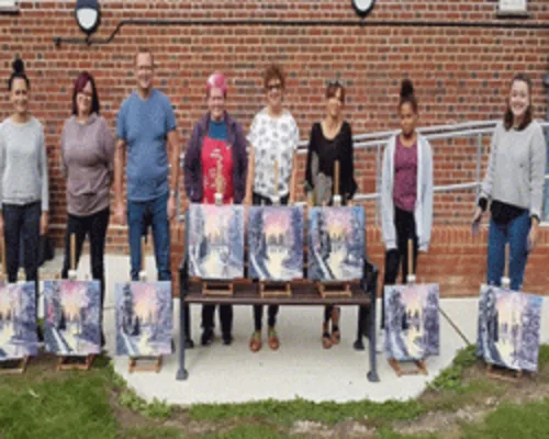 Mark Terrell teaching a Bob Ross oil painting class in Kent