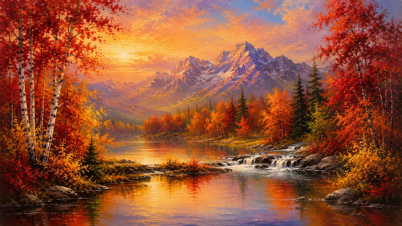 Bob Ross style oil painting landscape for painting classes near Chelmsford, Essex