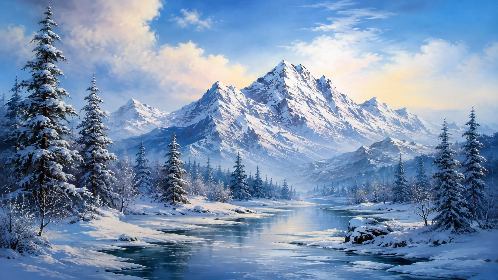 Bob Ross style oil painting landscape for painting classes near Brighton, East Sussex