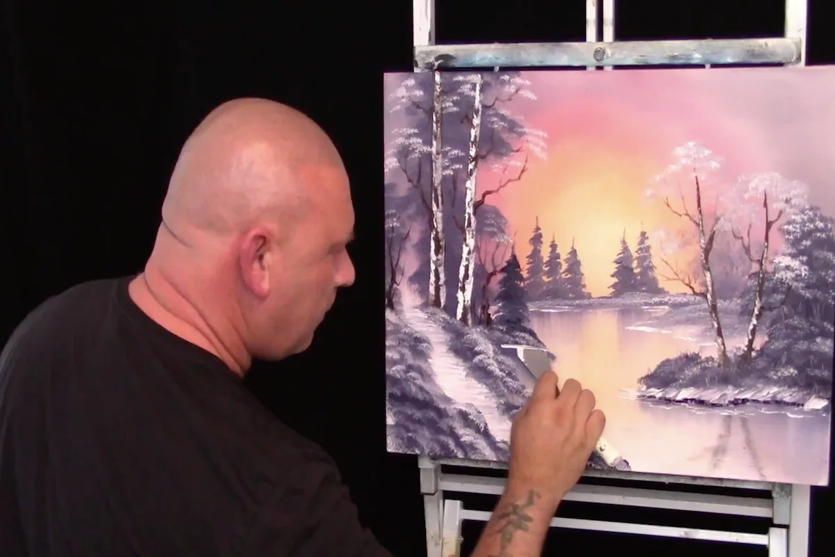 Mark Terrell demonstrating Bob Ross oil painting